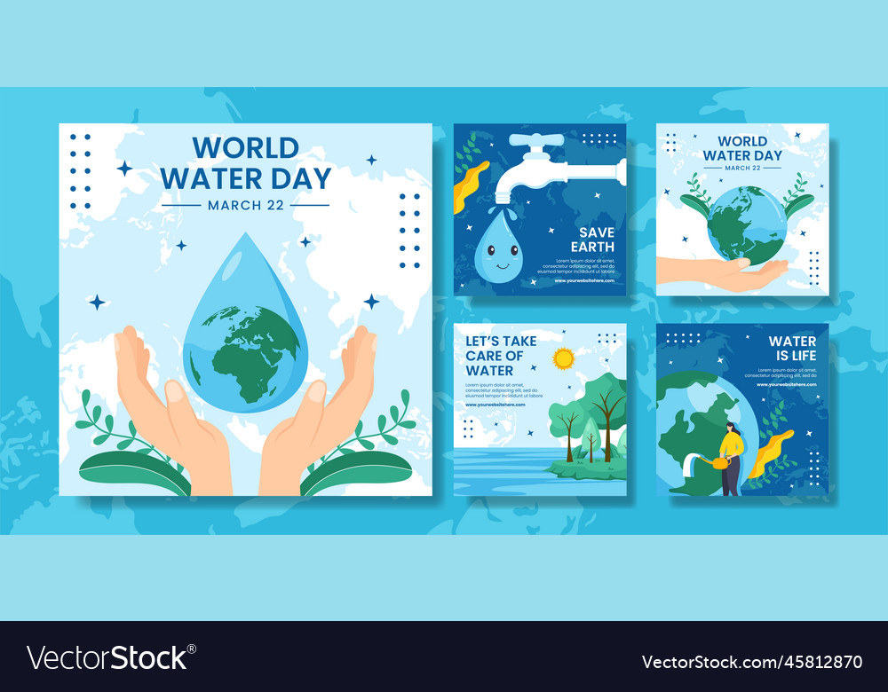 World water day social media post flat cartoon Vector Image World water day social media post flat cartoon Vector Image