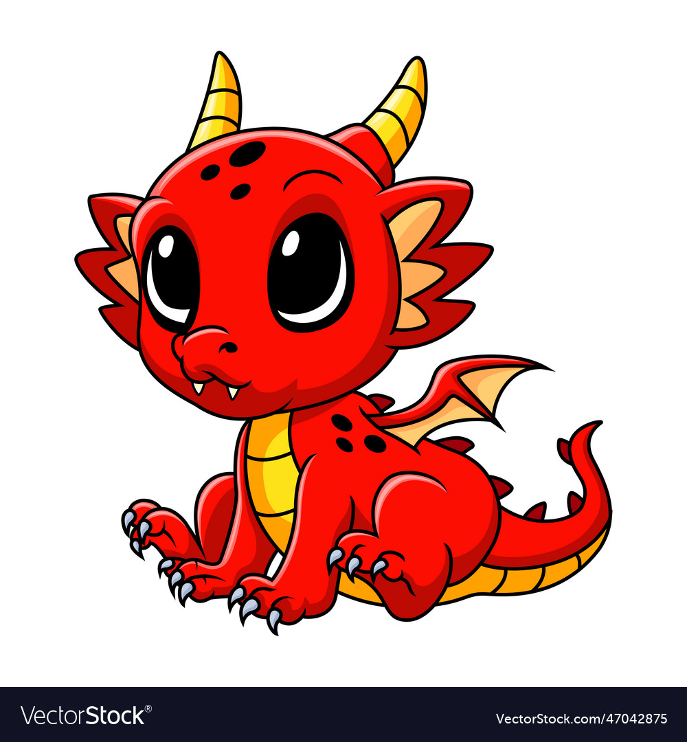 Cute funny red dragon happy