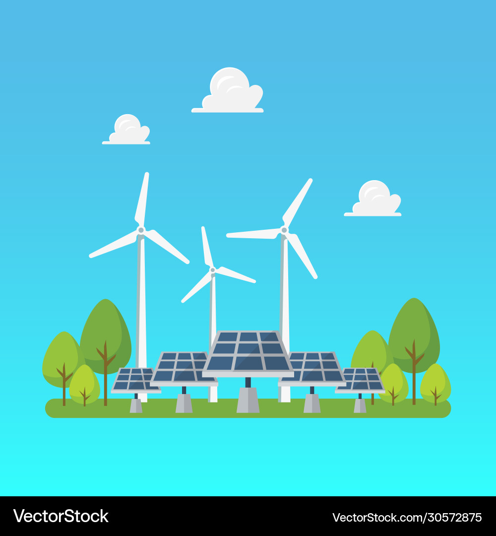Green energy windmills and solar panels Royalty Free Vector