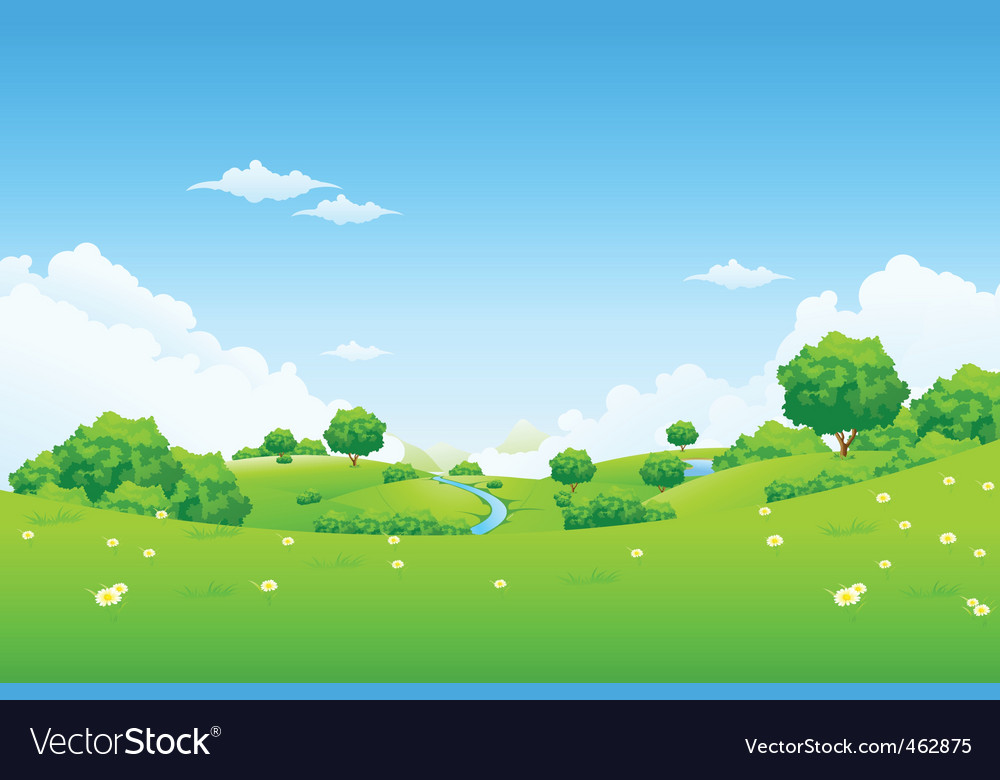 Green landscape with trees Royalty Free Vector Image