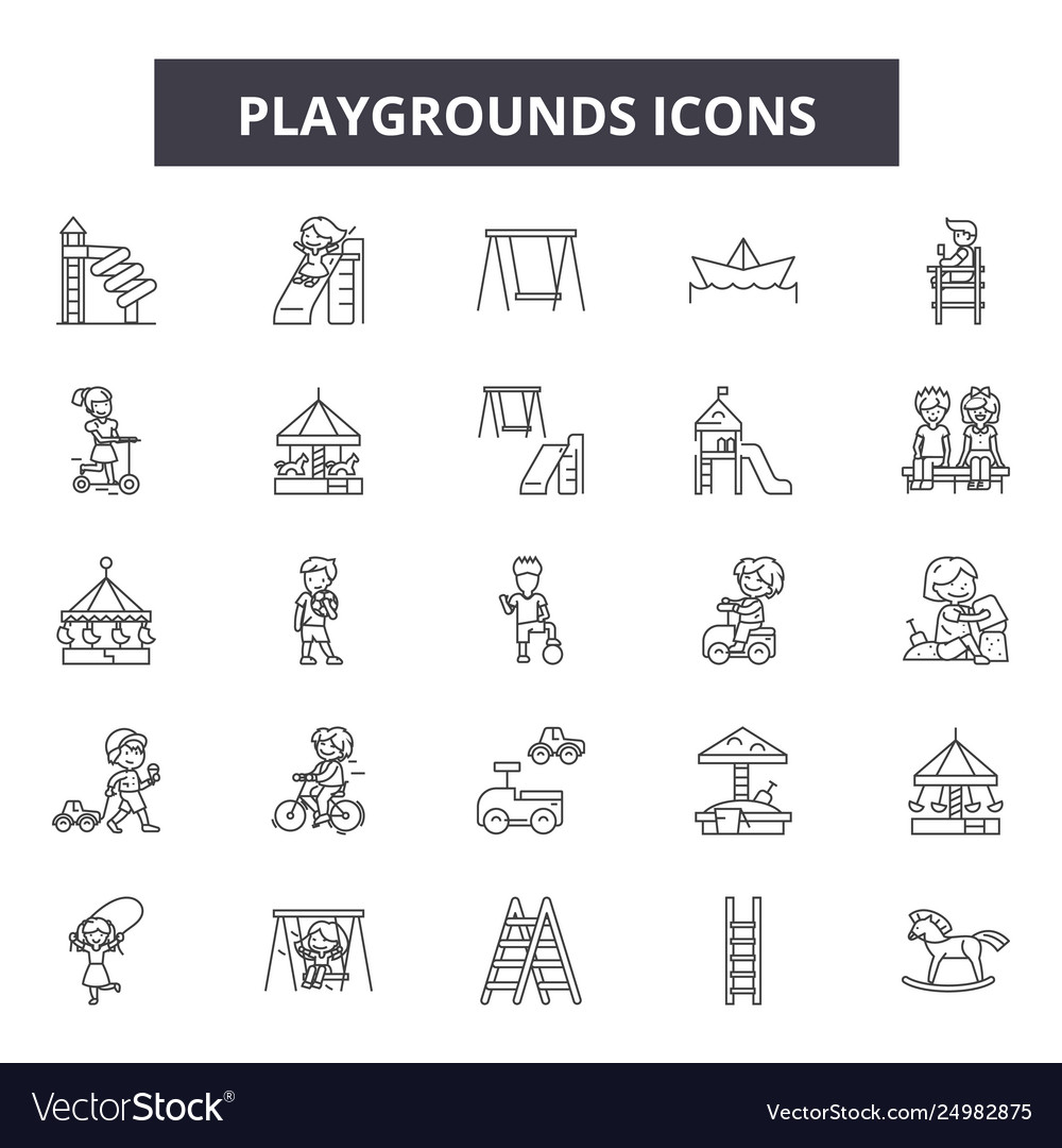 Playgrounds line icons signs set outline