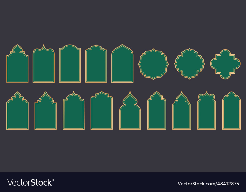 Ramadan window frame shapes islamic golden arches Vector Image