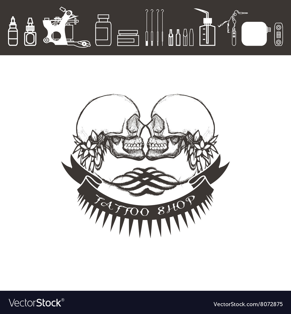 Tattoo shop logo emblem Black and white Royalty Free Vector