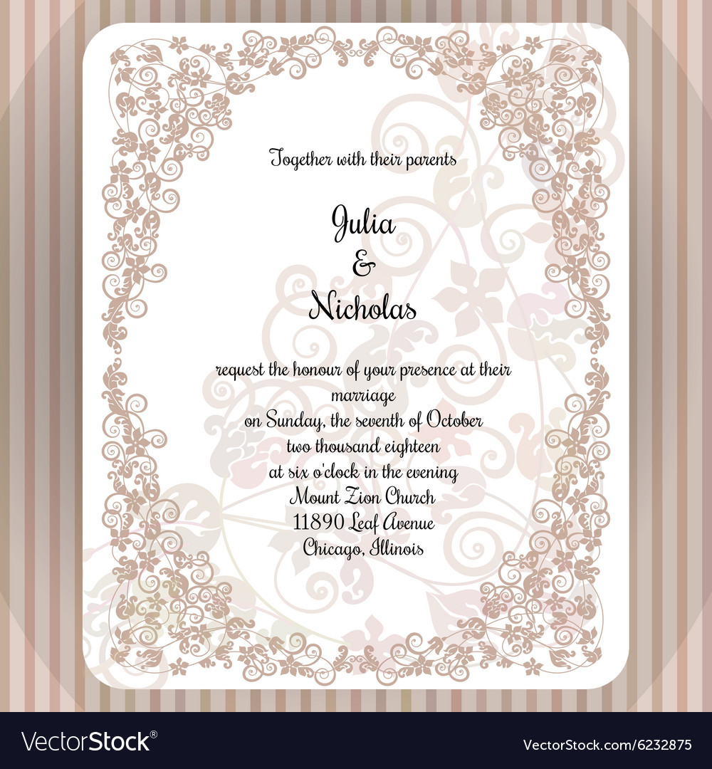 Wedding card template with frame and elegant