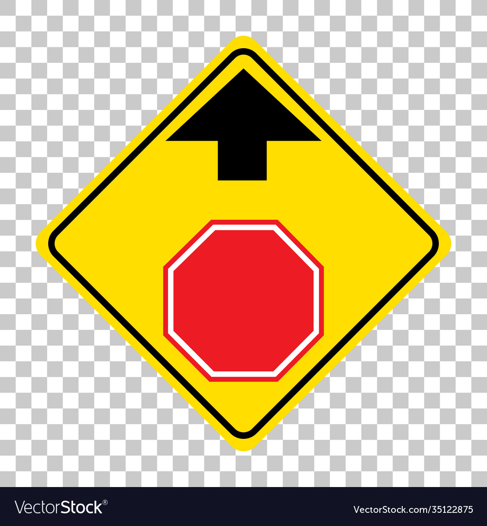 Yellow traffic warning sign on transparent Vector Image