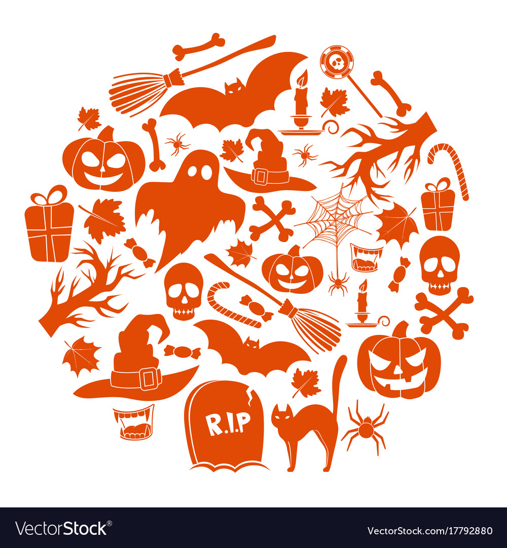 Set of halloween icons in circle shape background