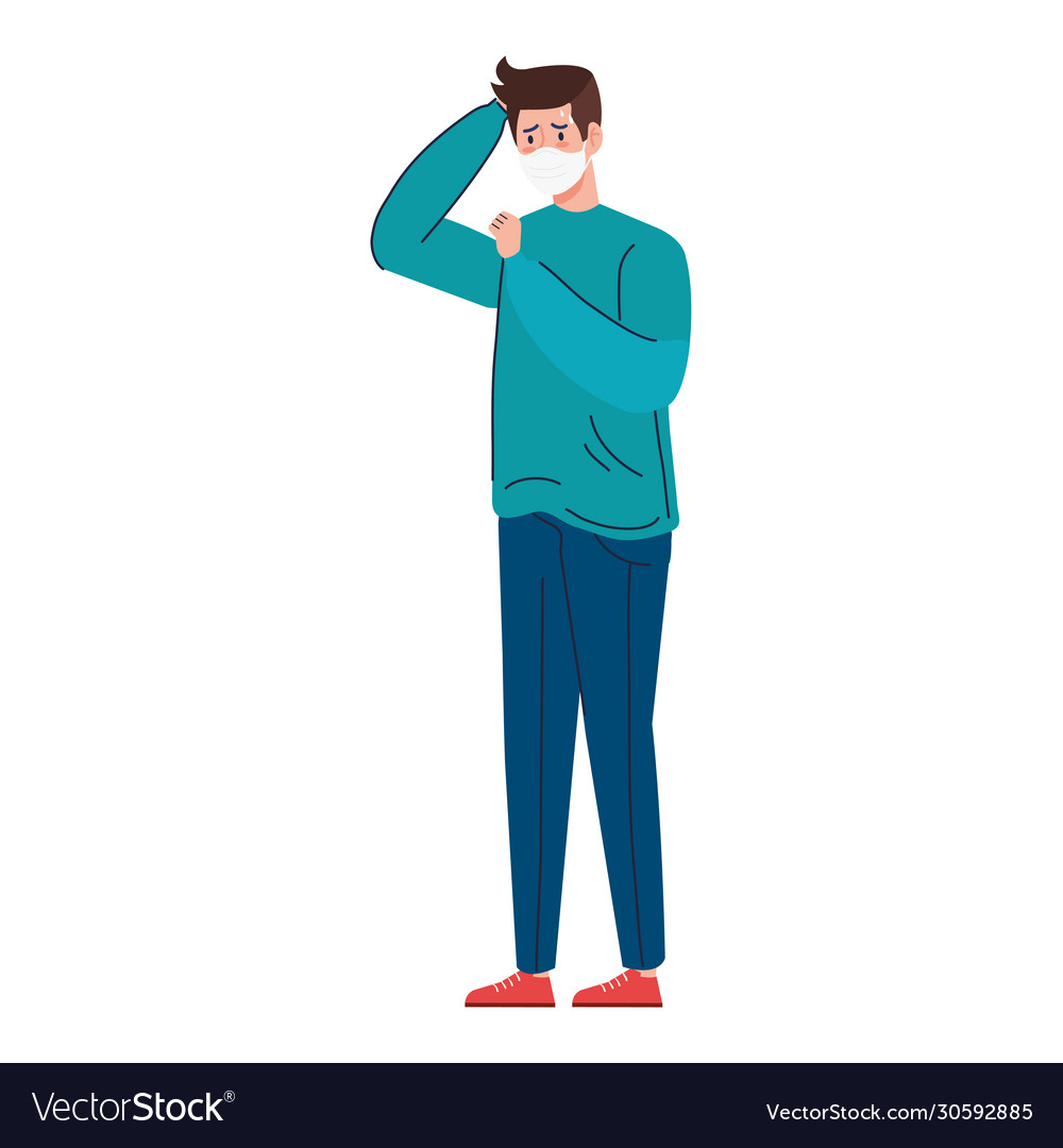 Man using face mask sick covid19 19 Royalty Free Vector