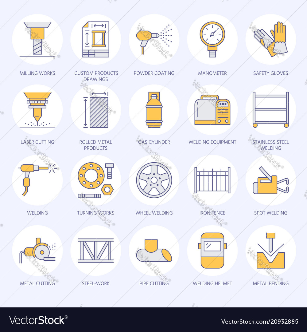 Welding services flat line icons rolled metal