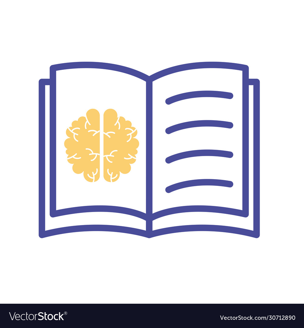 Brain in book mental health line style icon