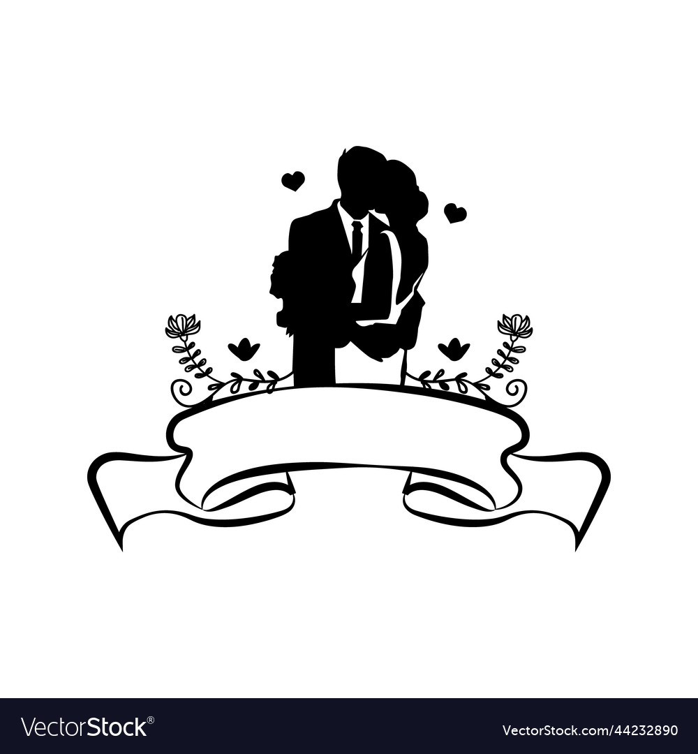 Bride and groom silhouette couple married Vector Image