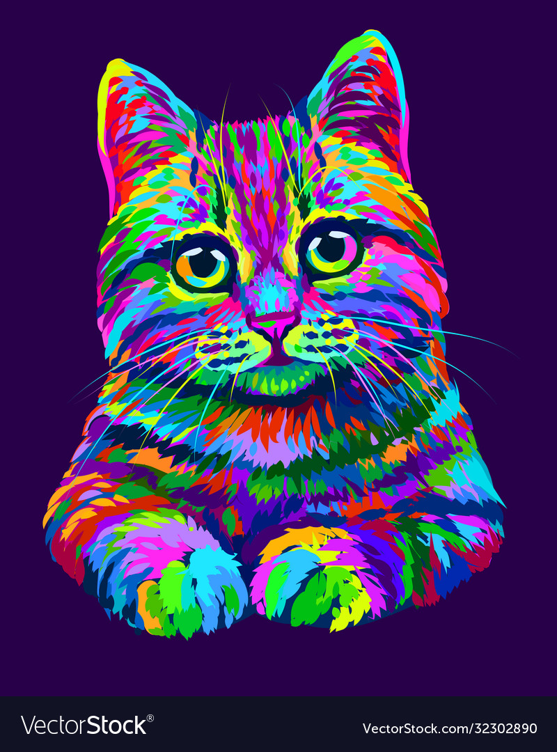 Cat handdrawn abstract multicolored portrait Vector Image