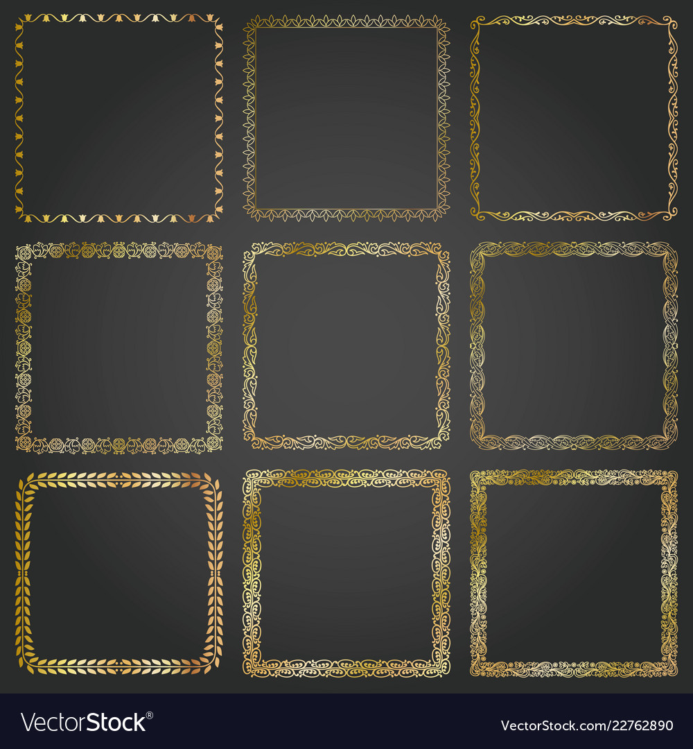 Decorative gold frames and borders square set Vector Image