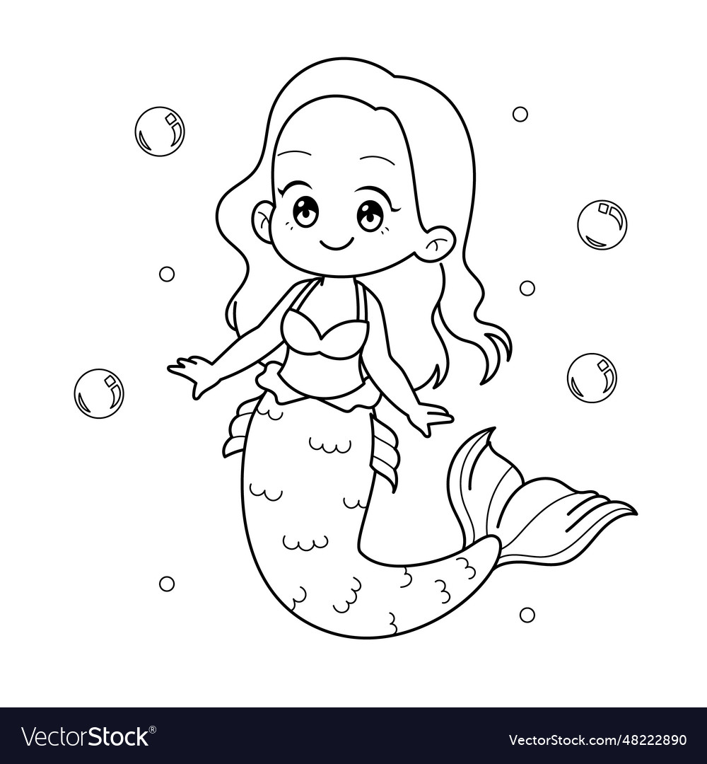 Hand drawn mermaid outline Royalty Free Vector Image