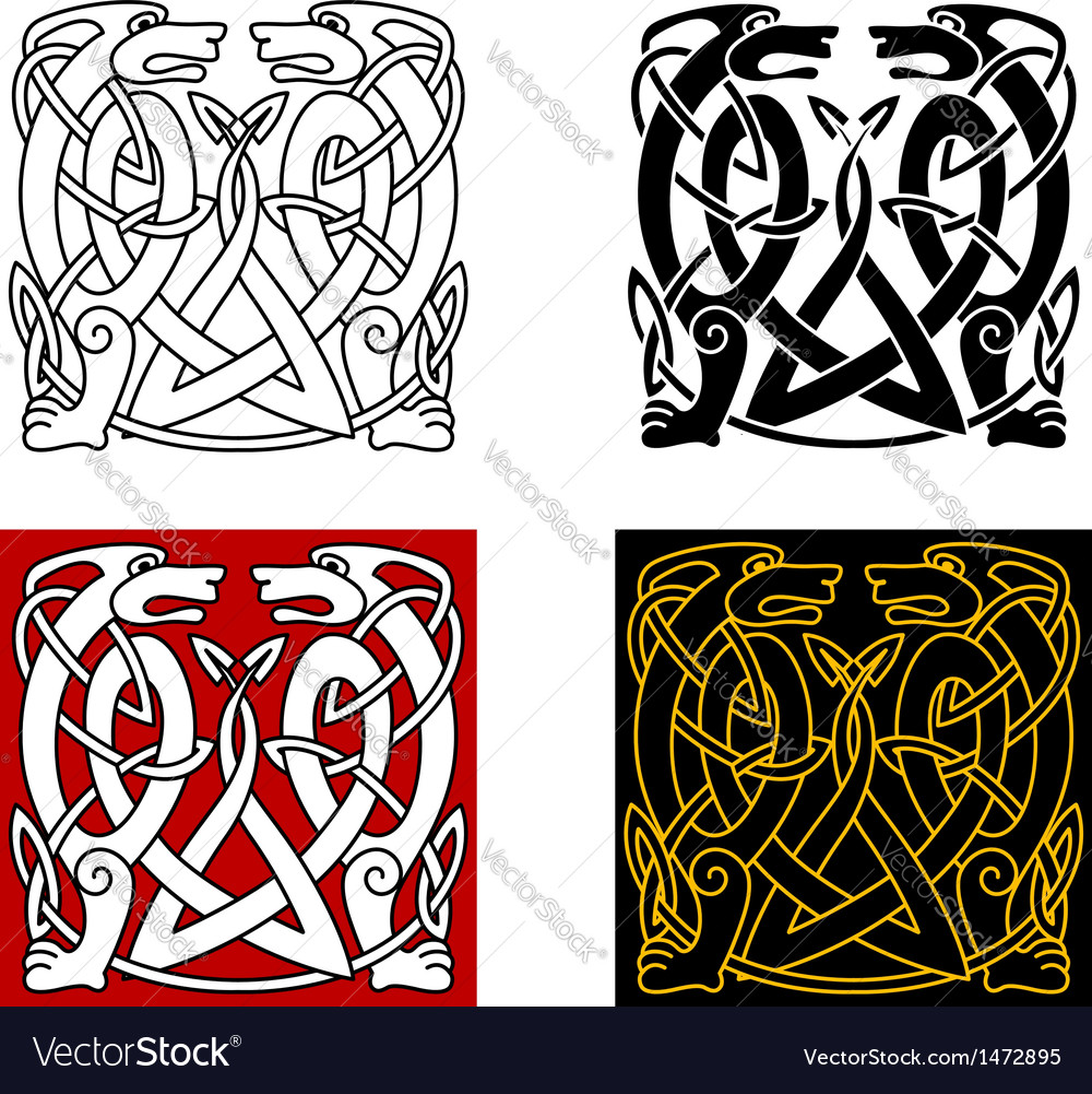 Ancient Celtic Ornament With Wild Animals Vector Image