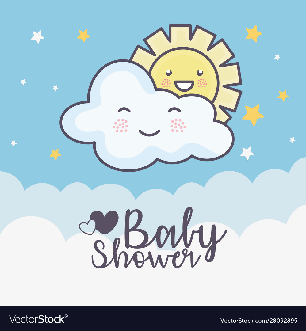 Baby shower cute clouds sun stars decoration card Vector Image