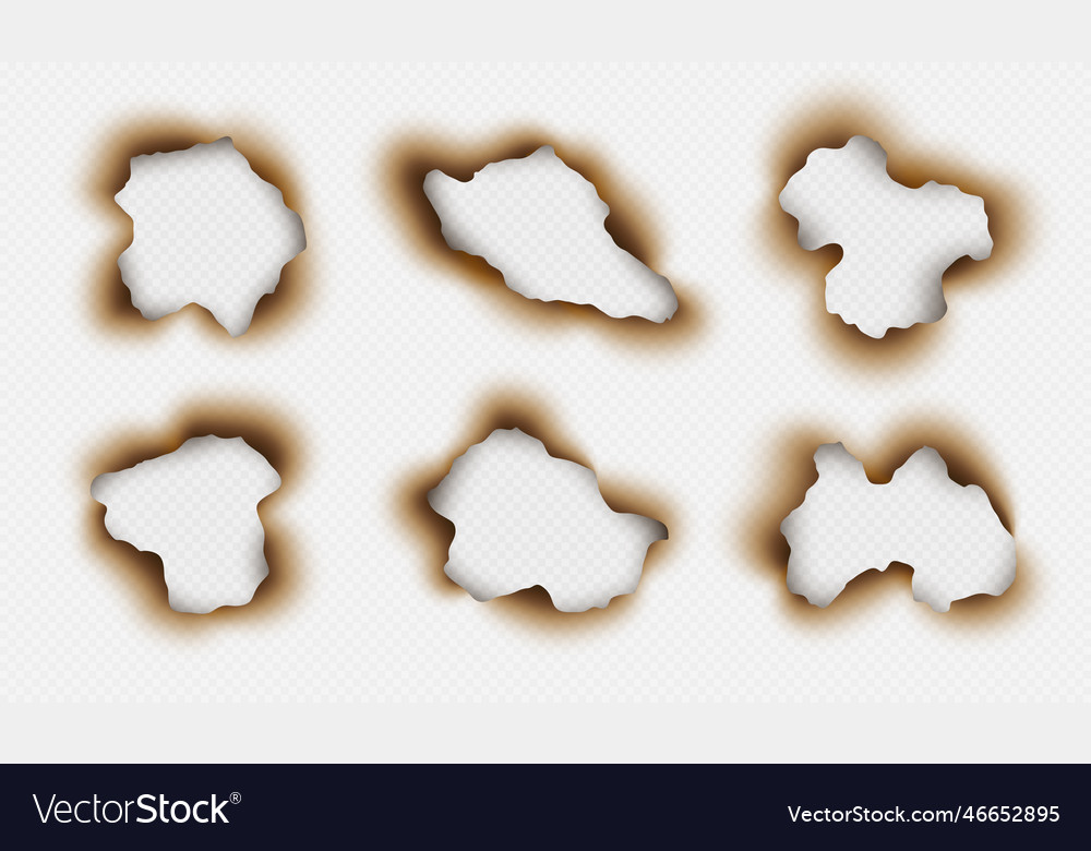 Burnt Paper Holes Scorched Parchment Realistic Vector Image