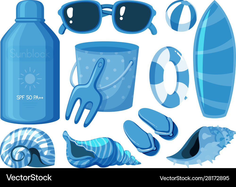 Isolated summer items in blue color Royalty Free Vector