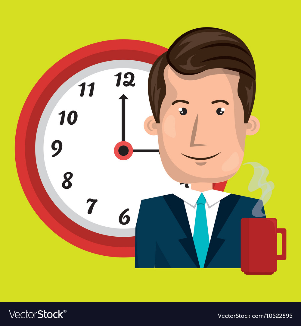 Man clock cup coffee