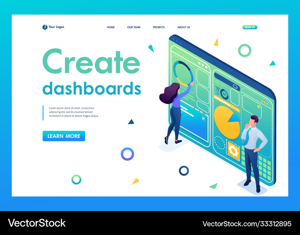 People are working on creating a dashboard 3d Vector Image