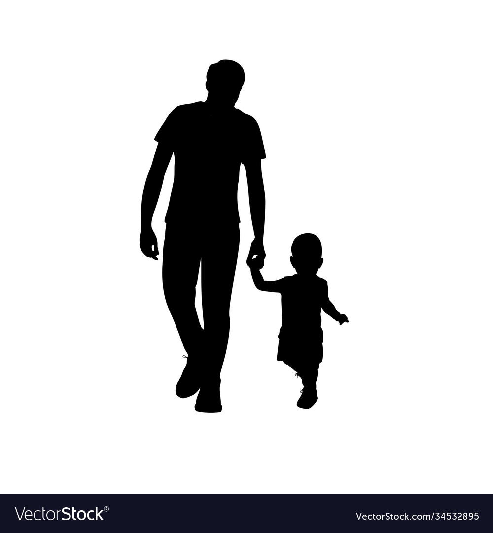 Silhouettes happy father walking with his little Vector Image