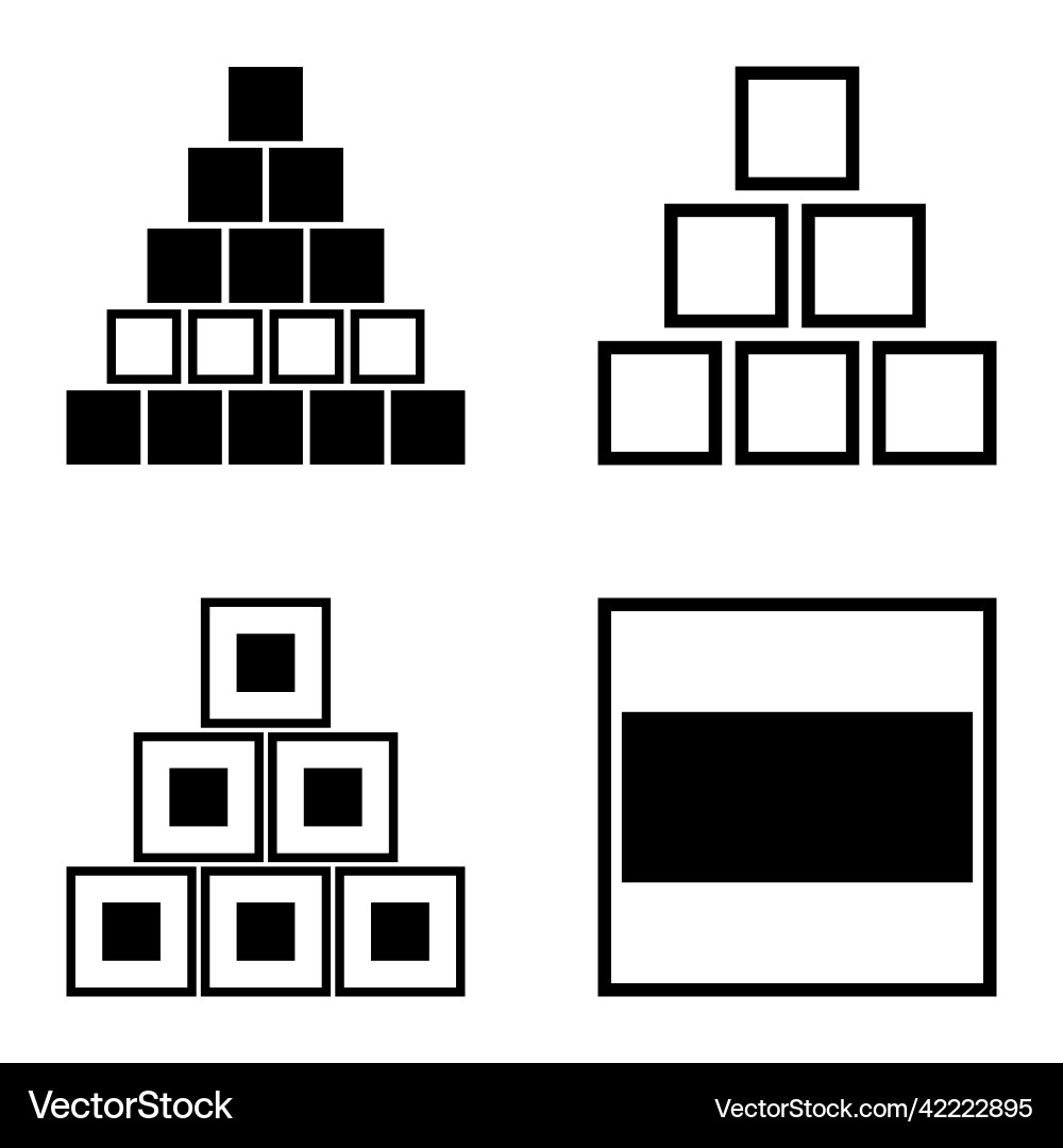 Square2 flat icon set isolated on white background