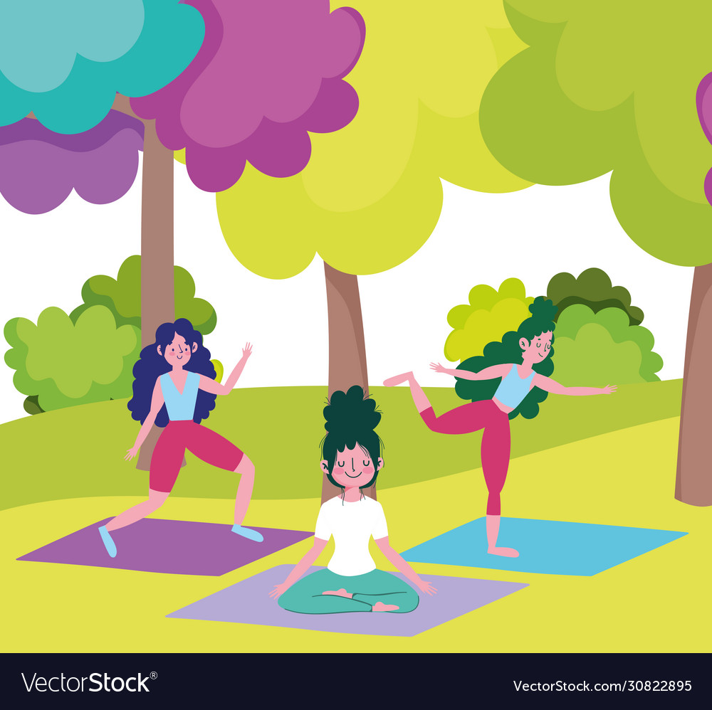 Young group women training yoga meditation Vector Image