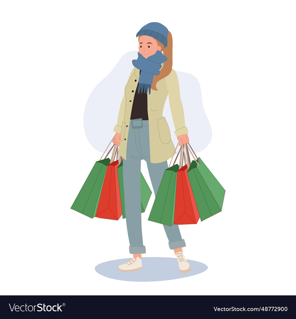 Feste Urlaub Shopping fröhliche Frau im Winter