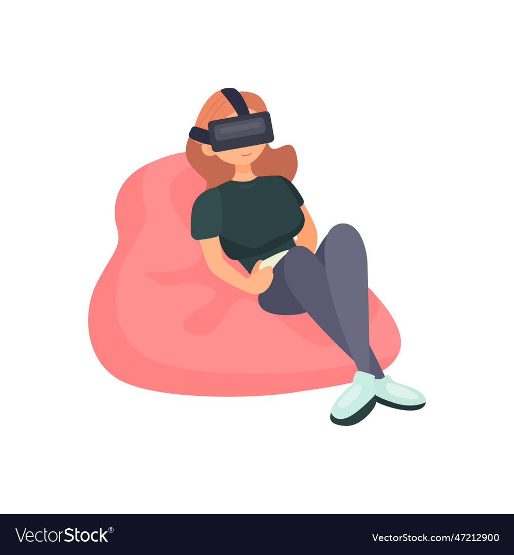 Girl playing vr game in color cartoon style