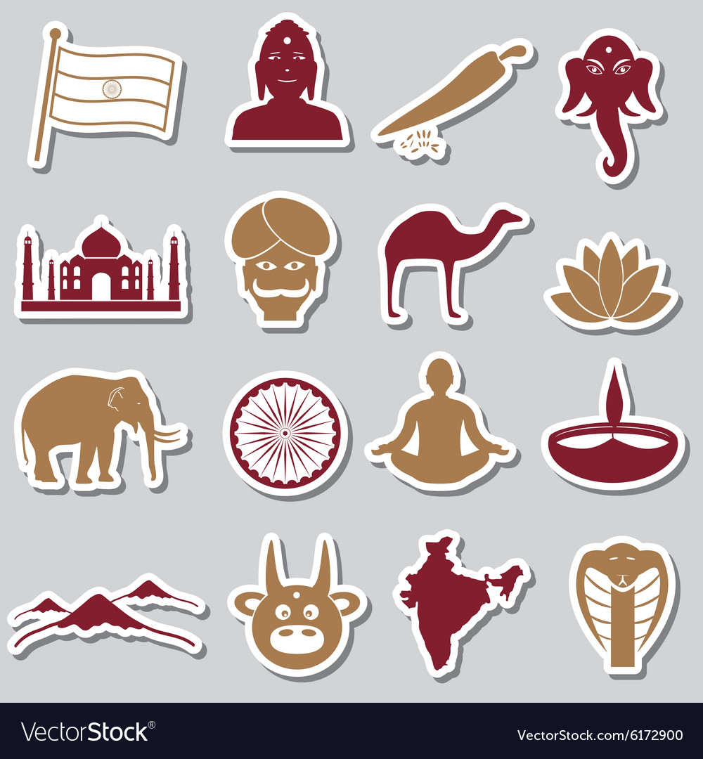 India country theme symbols stickers set eps10 Vector Image