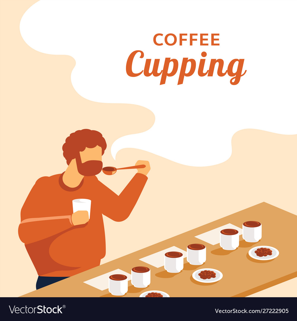 Beard man coffee cupping