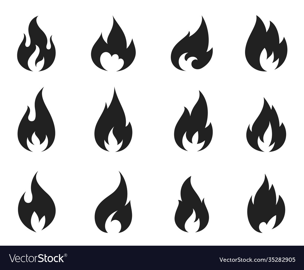 Fire flame icon black set explosion symbol Vector Image