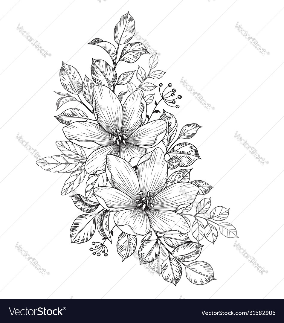 Hand drawn bunch with flowers Royalty Free Vector Image