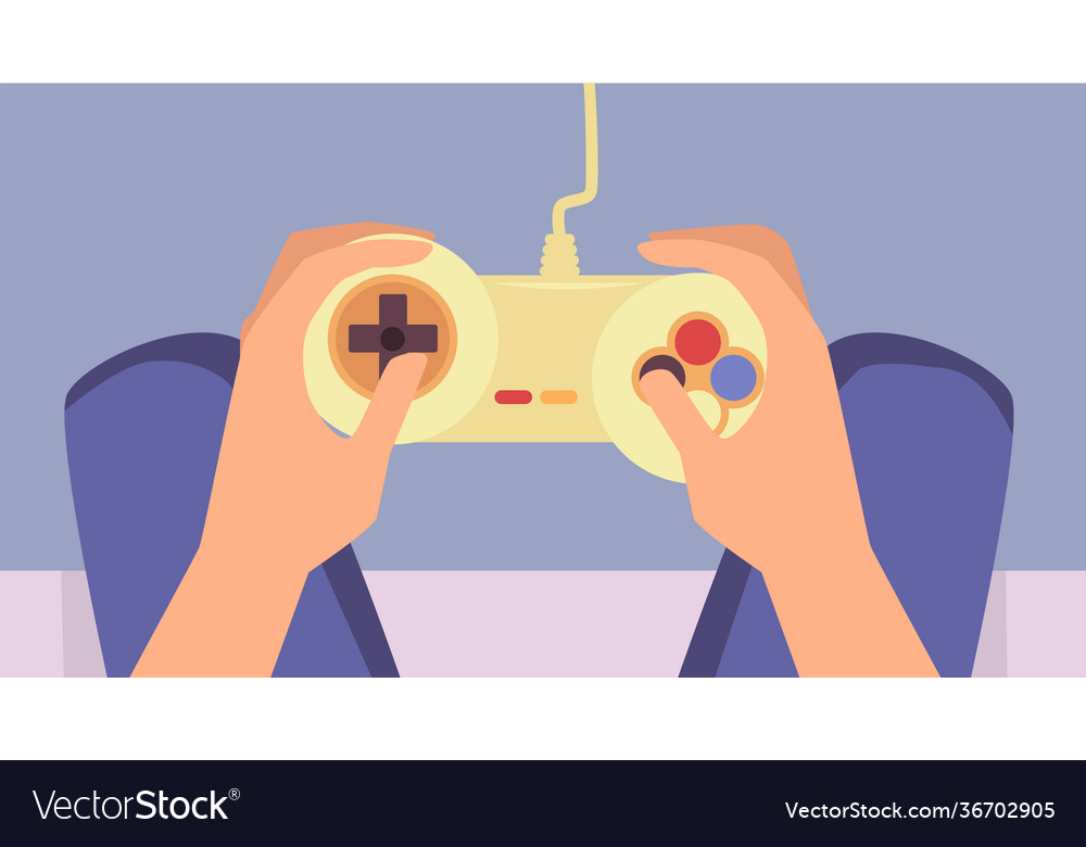 Happy young man playing and winning online game on computer. Back view of  gamer with video console gamepad controller. Competitive gaming, electronic  sports, technology, gaming, entertainment concept. Stock Photo