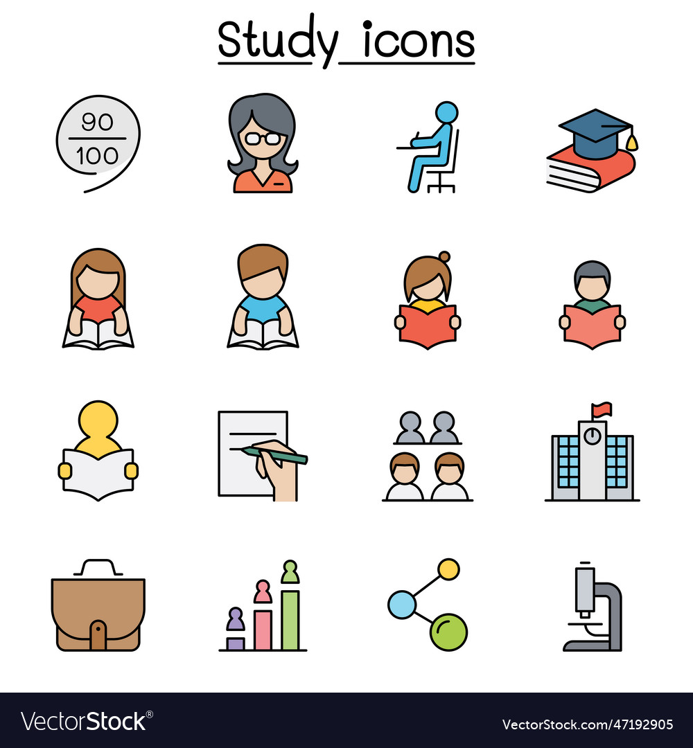 Learning study and education color line icon set Vector Image