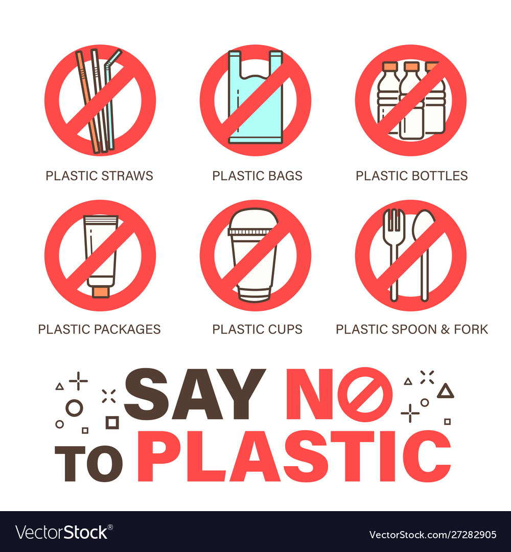 Set no plastics sign environmental problem Vector Image