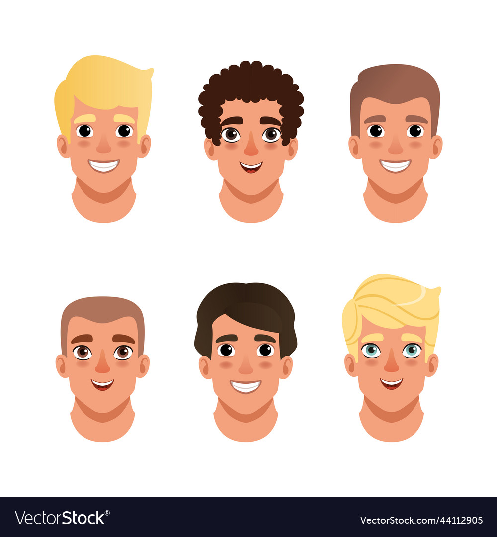 Teenage boys heads set smiling characters Vector Image