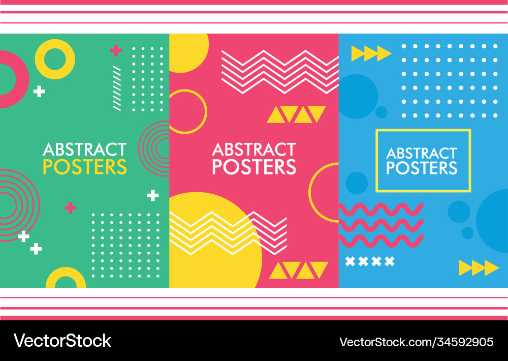 Three abstract posters with memphis banners Vector Image