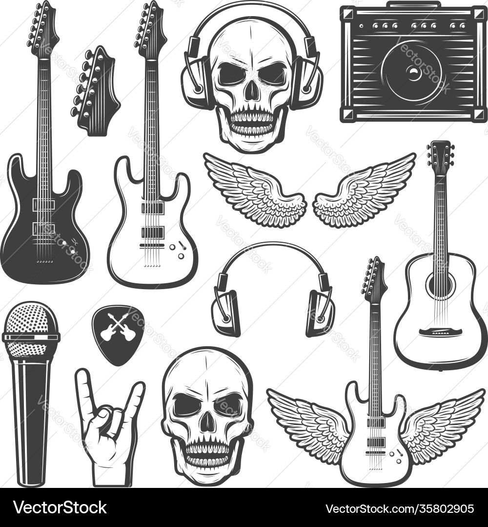 Vintage rock music elements set Royalty Free Vector Image