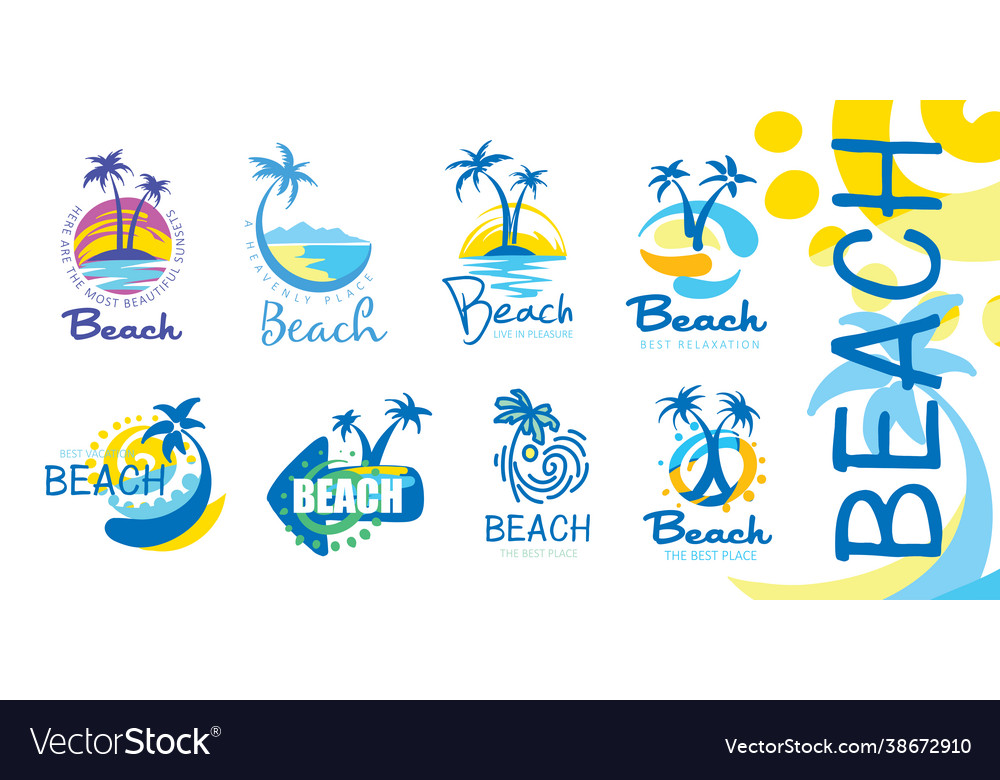 A set icons for beach with image