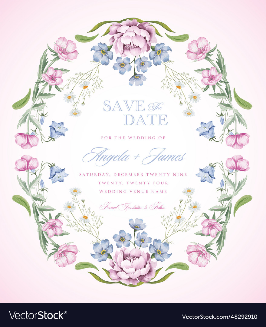 Floral watercolor save the date invite card Vector Image