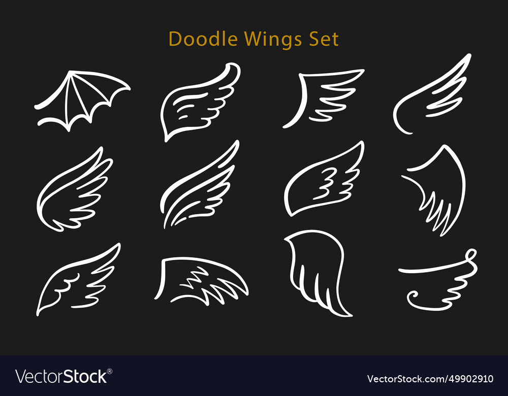 Heraldic angel wings vintage set hand drawn logo