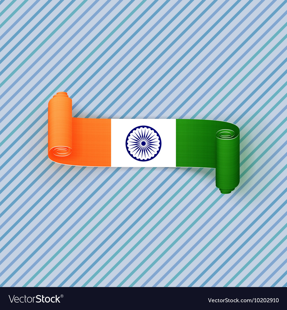 India flag on realistic curved paper label