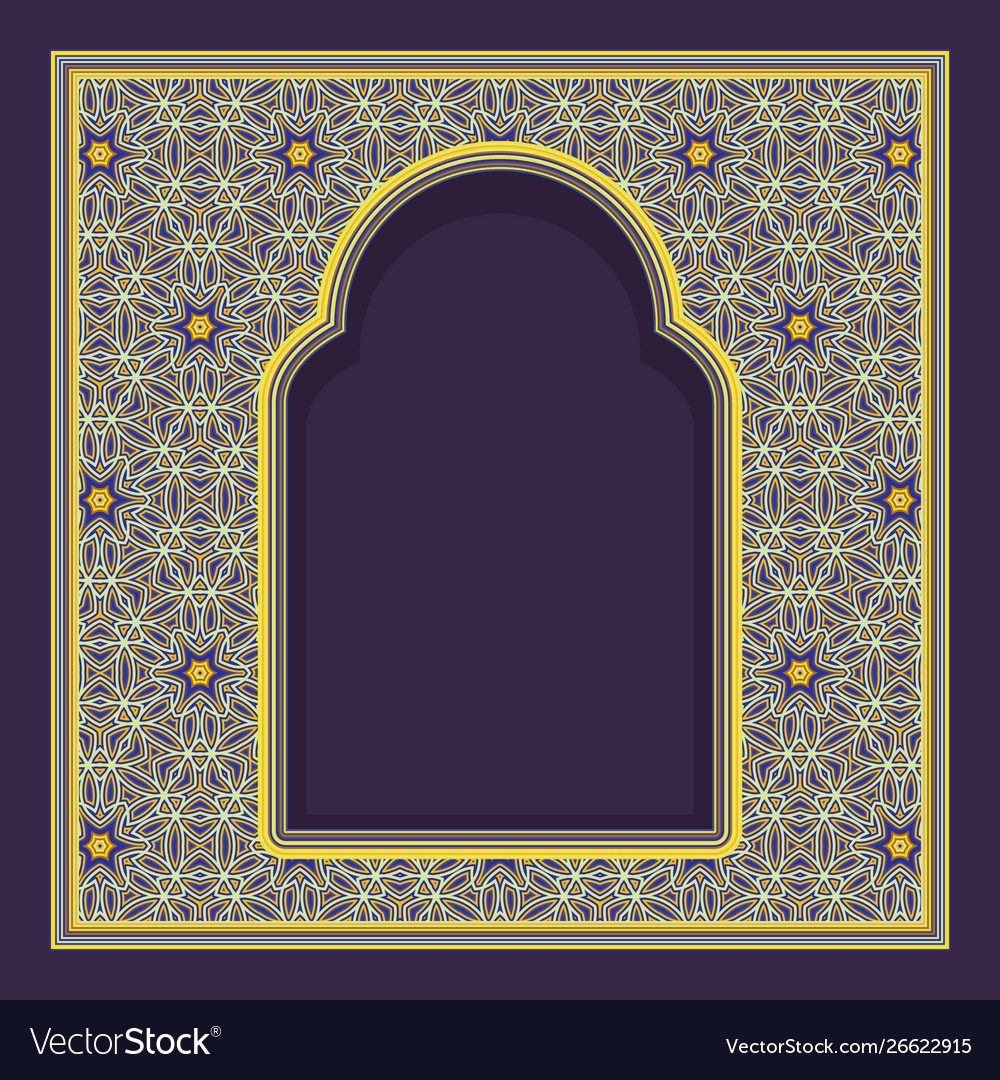 Patterned arched window frame in oriental Vector Image