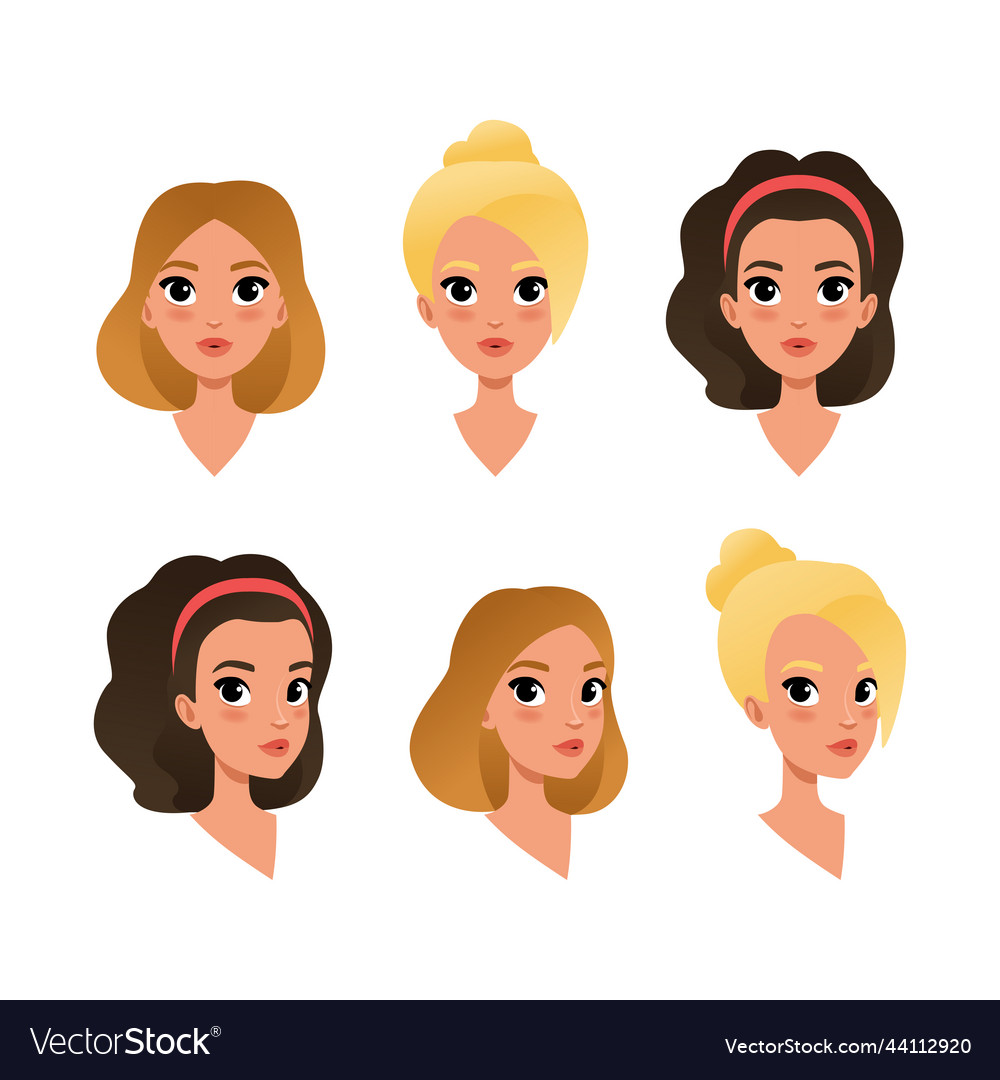 Cute Teenage Girls Heads Set Children Characters Vector Image