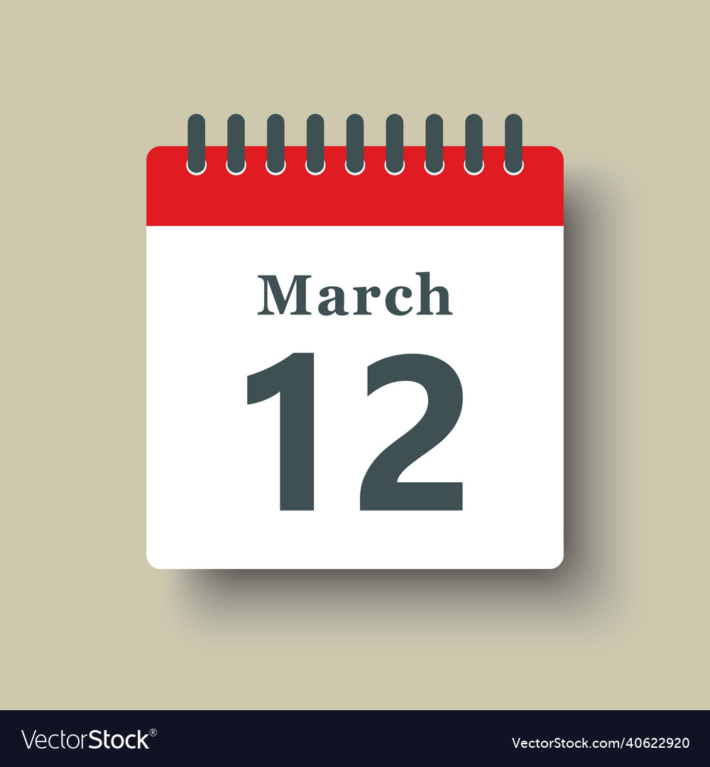 Icon day date 12 march template calendar page Vector Image