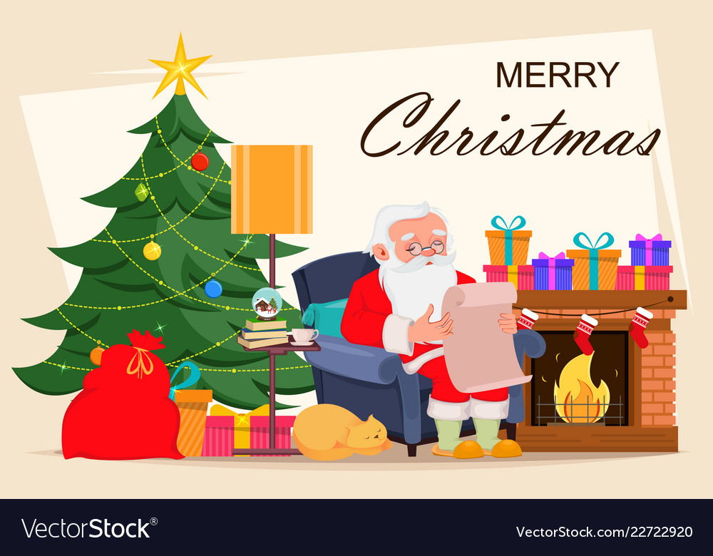 Merry Christmas Greeting Card With Santa Claus Vector Image