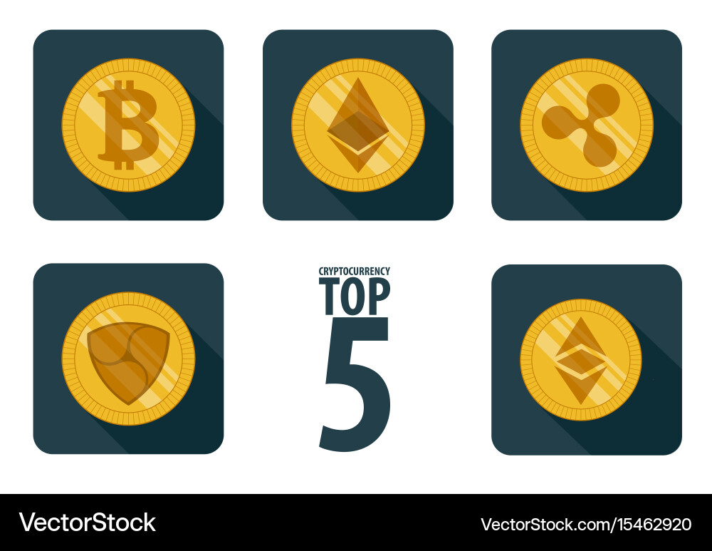 Set of 5 basic cryptocurrency Royalty Free Vector Image