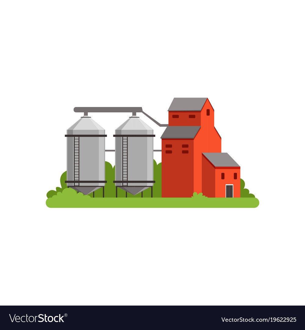 Agricultural silo towers and farm buildings Vector Image