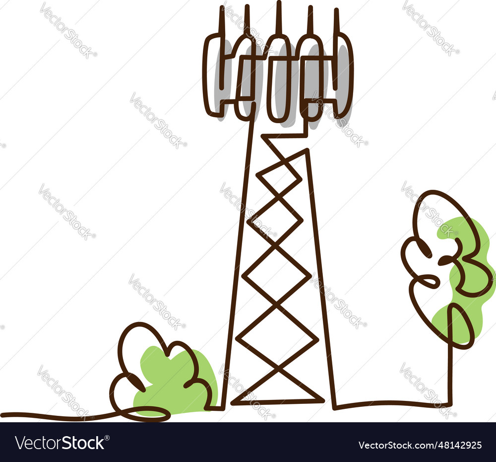 Cell tower 5g base transceiver station continuous Vector Image