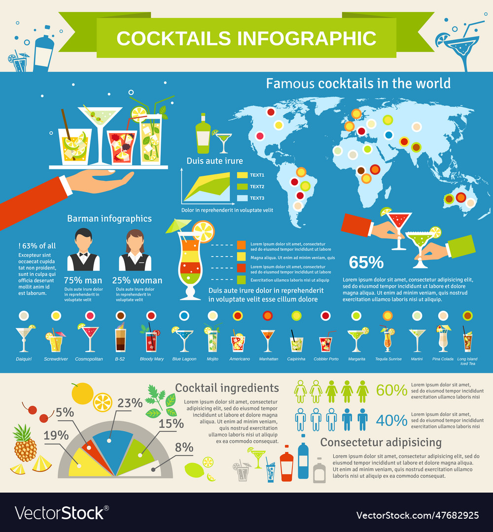 Cocktails consumption infographic presentation Vector Image